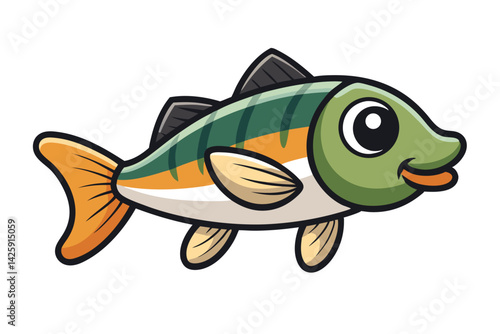  cute fishing sport bass fish. isolated cartoon animal illustration