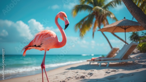 Fototapeta Naklejka Na Ścianę i Meble -  Beachside flamingo