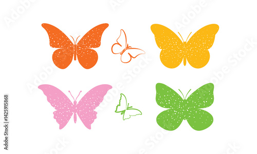 Colorful Butterfly Silhouettes Collection on White Background