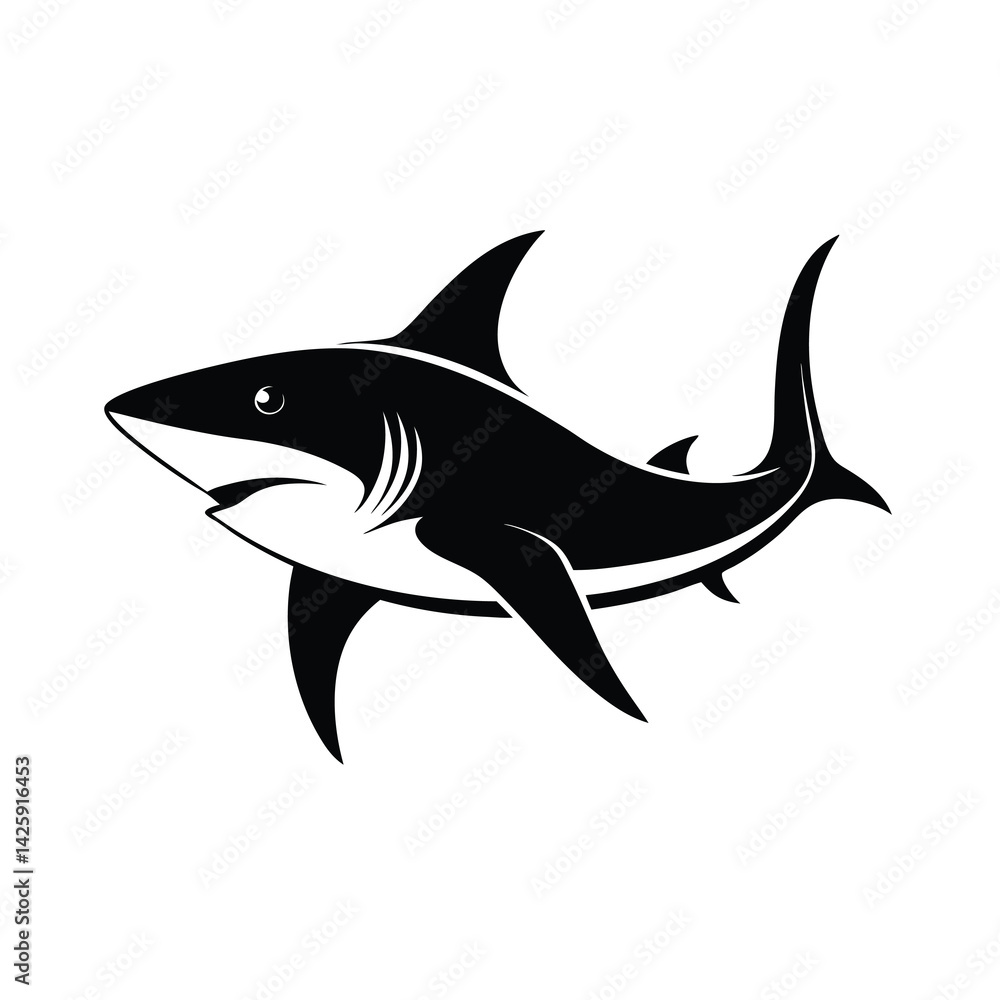 Obraz premium stunning blacktip shark black silhouette vector on white