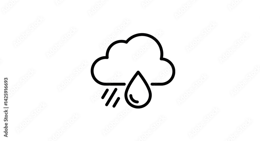 Rain Cloud Icon - Simple Outline Illustration of a Cloud with a Raindrop, Ideal for Weather, Forecast, or Nature Themes Rain Cloud Icon - Simple Outline Illustration of a Cloud with a Raindrop, Ideal for Weather, Forecast, or Nature Themes