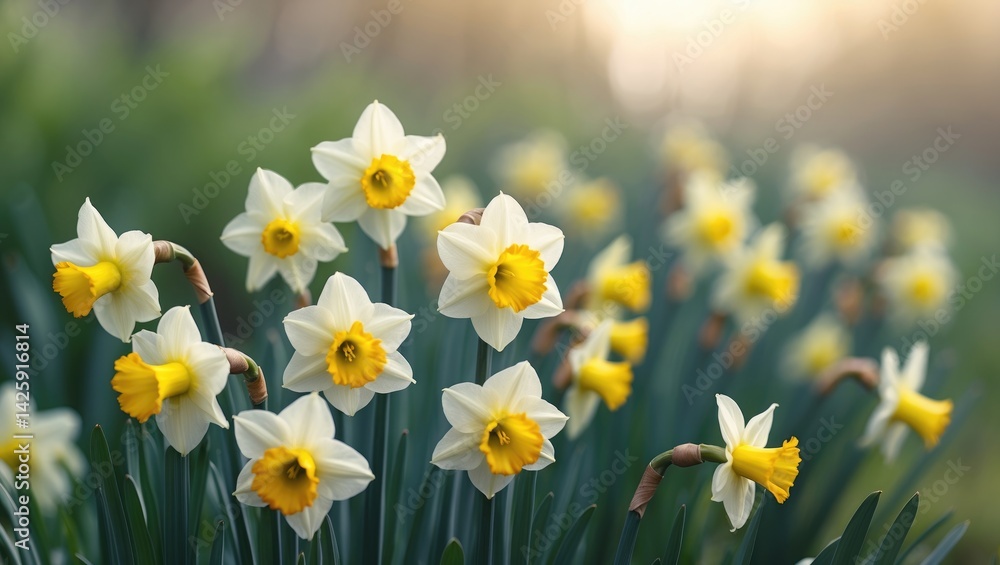 Close-up of vibrant blooming daffodils with a blurred background Close-up of vibrant blooming daffodils with a blurred background