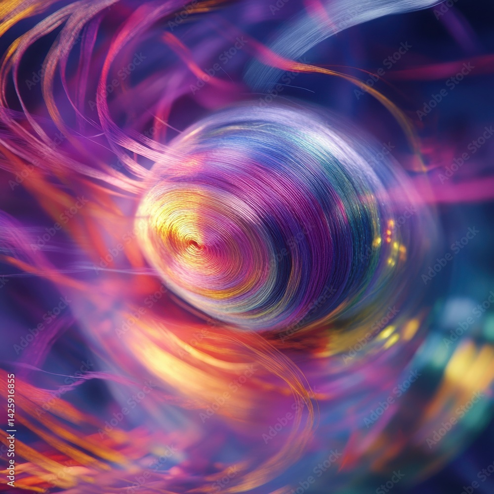 Dreamy thread spins gently on a vibrant lit background Dreamy thread spins gently on a vibrant lit background