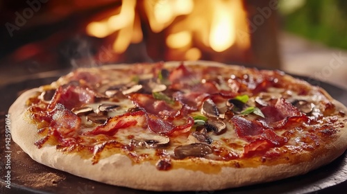 Wallpaper Mural Wood-fired Pizza with Bacon and Mushrooms Standard x6 Torontodigital.ca