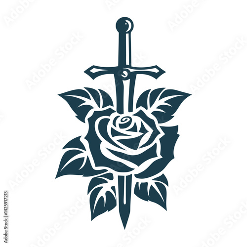 San Jordi Day: Red Rose with Sword Vector - Día de San Jordi (Book & Rose Day) Rose with a sword through it in solid red