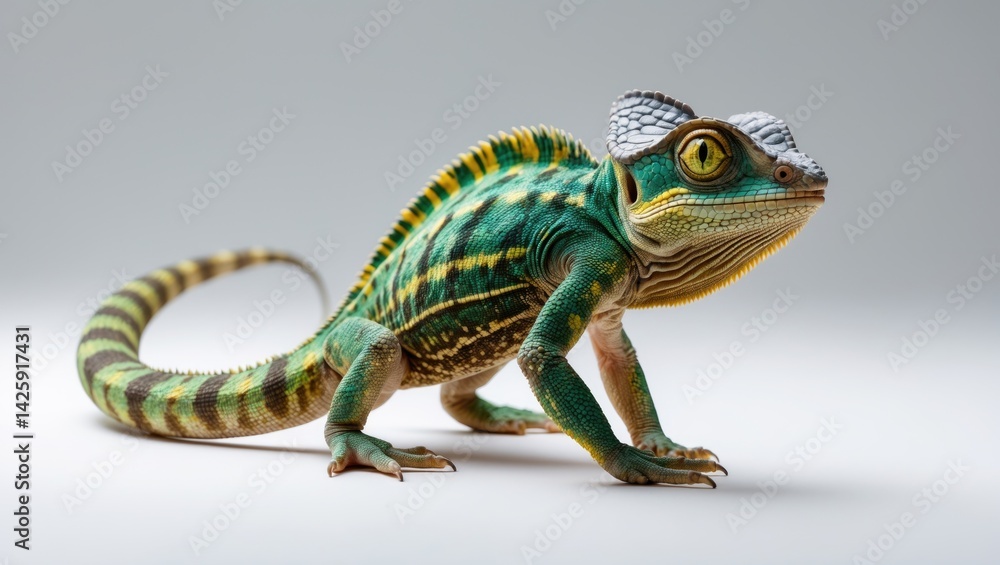 Obraz premium Isolated white bearded pygmy chameleon in studio shot