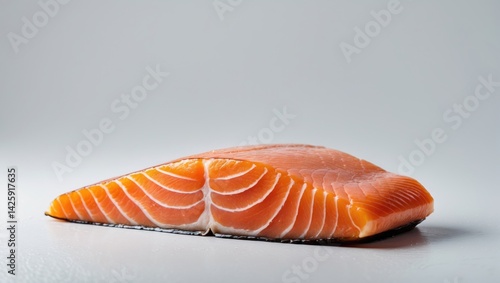 Fresh salmon fillet on white background with skin intact