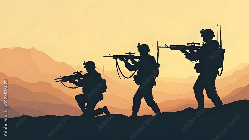 silhouettes of army at sunset silhouettes of army at sunset