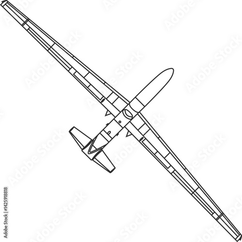 Unmanned aerial vehicle for strategic purposes RQ-4 Global Hawk icon top view black line.
