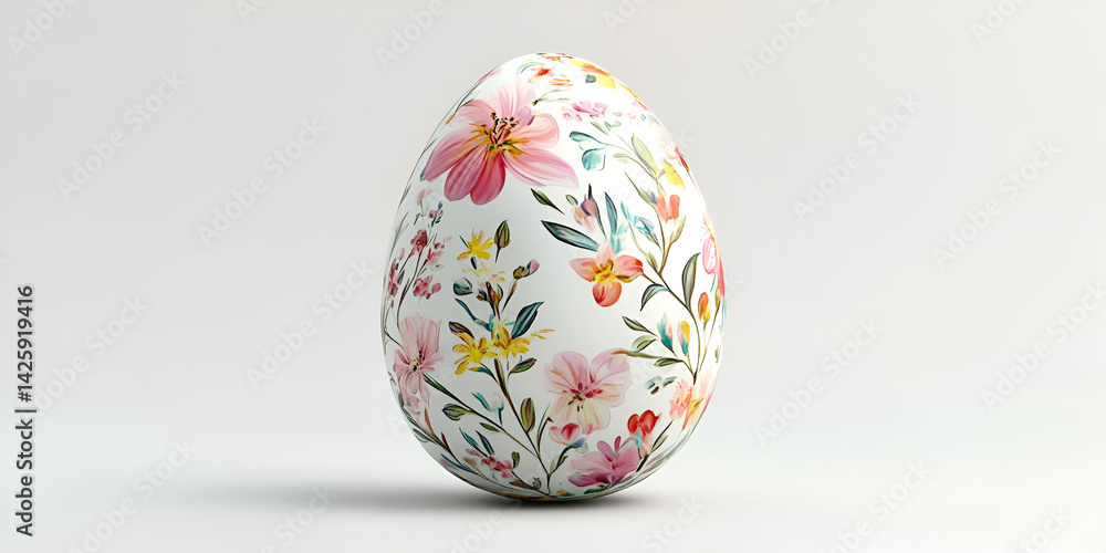 Fototapeta premium Colorful Floral Easter Egg with Hand-Painted Spring Blossoms