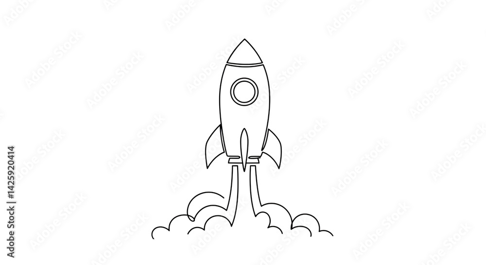Rocket Launch Icon - Simple Outline Illustration of a Rocket Taking Off with Exhaust Flames, Ideal for Space, Innovation, or Exploration Themes Rocket Launch Icon - Simple Outline Illustration of a Rocket Taking Off with Exhaust Flames, Ideal for Space, Innovation, or Exploration Themes
