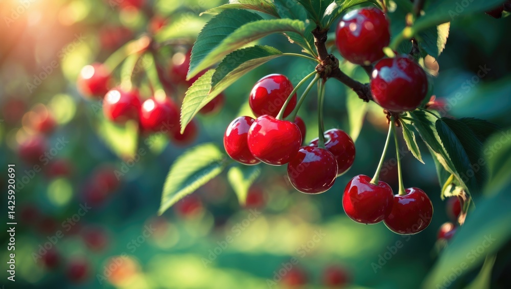Obraz premium Mature cherry hanging on the tree