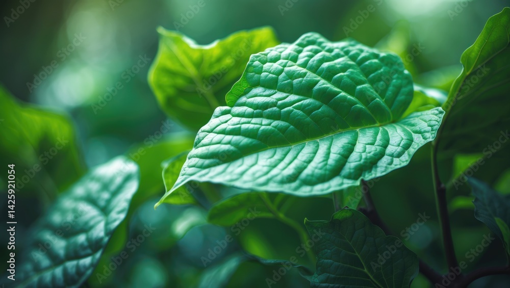 Obraz premium Detailed close-up of vibrant green leaves on a lush background