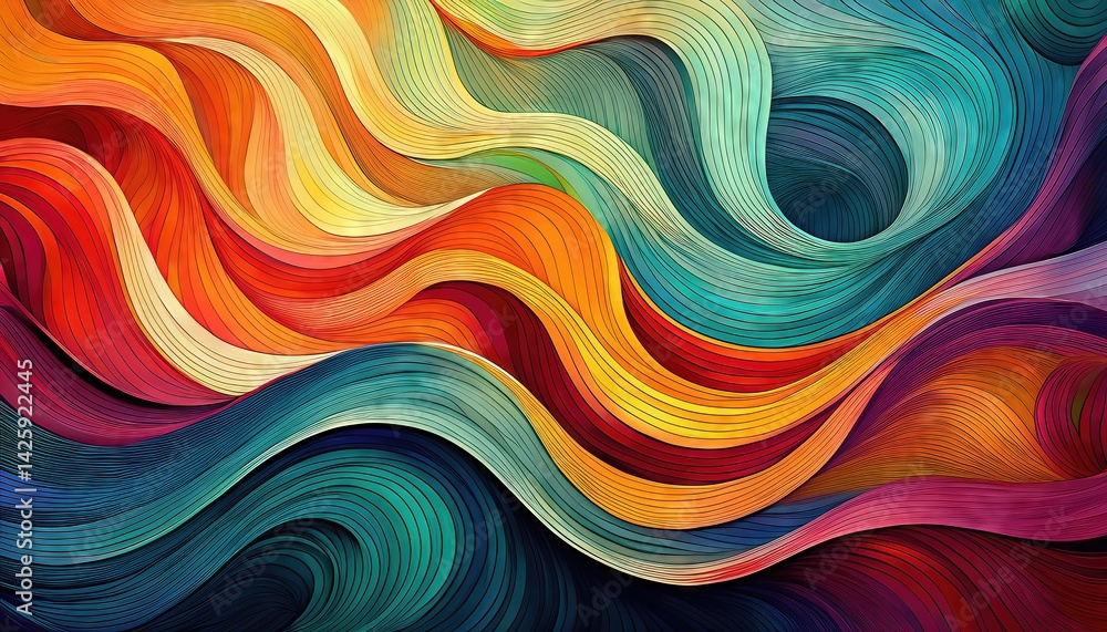 Vibrant Wavy Abstraction A Kaleidoscope of Colors Unveiling an Enigmatic Scene, Offering a Spectacle of Visual Delight for Art Design Enthusiasts. Vibrant Wavy Abstraction A Kaleidoscope of Colors Unveiling an Enigmatic Scene, Offering a Spectacle of Visual Delight for Art Design Enthusiasts.