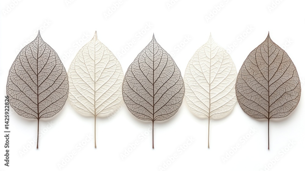 Fototapeta premium Delicate, translucent leaves in a spectrum of muted browns and creams
