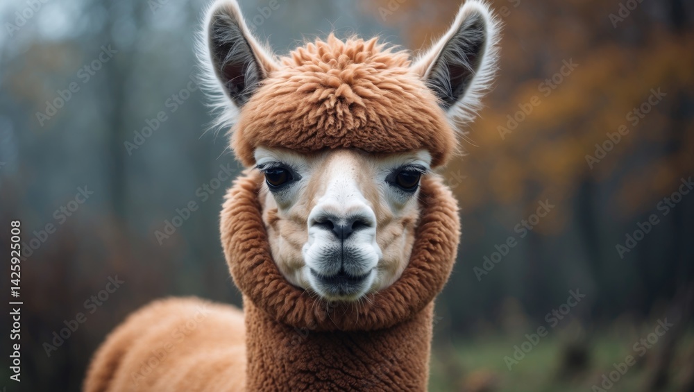 Fototapeta premium Close-up of a redhead alpaca's face in nature