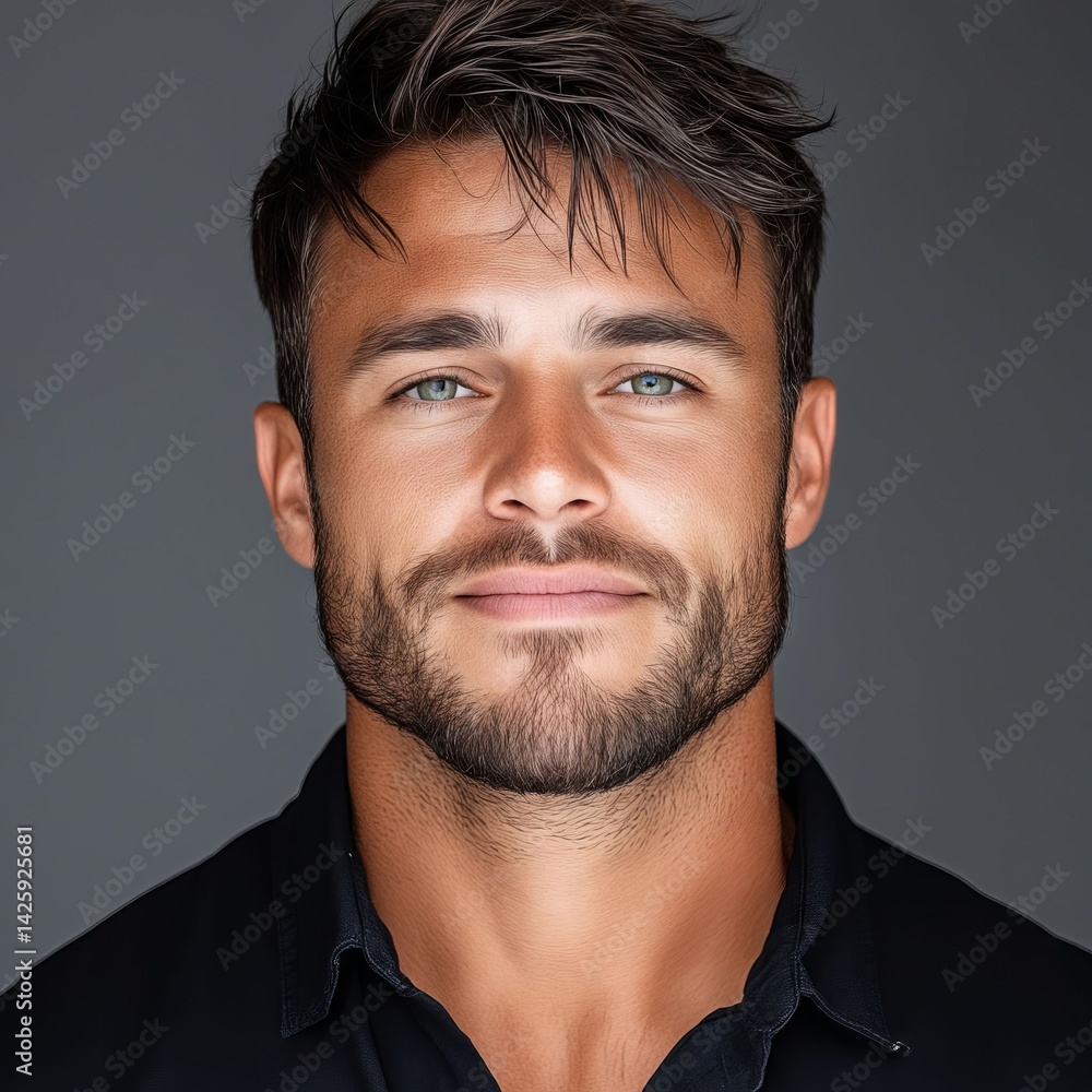 Obraz premium A man with a beard and a black shirt