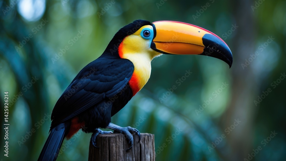 Naklejka premium Portrait of a toco toucan in the jungle environment