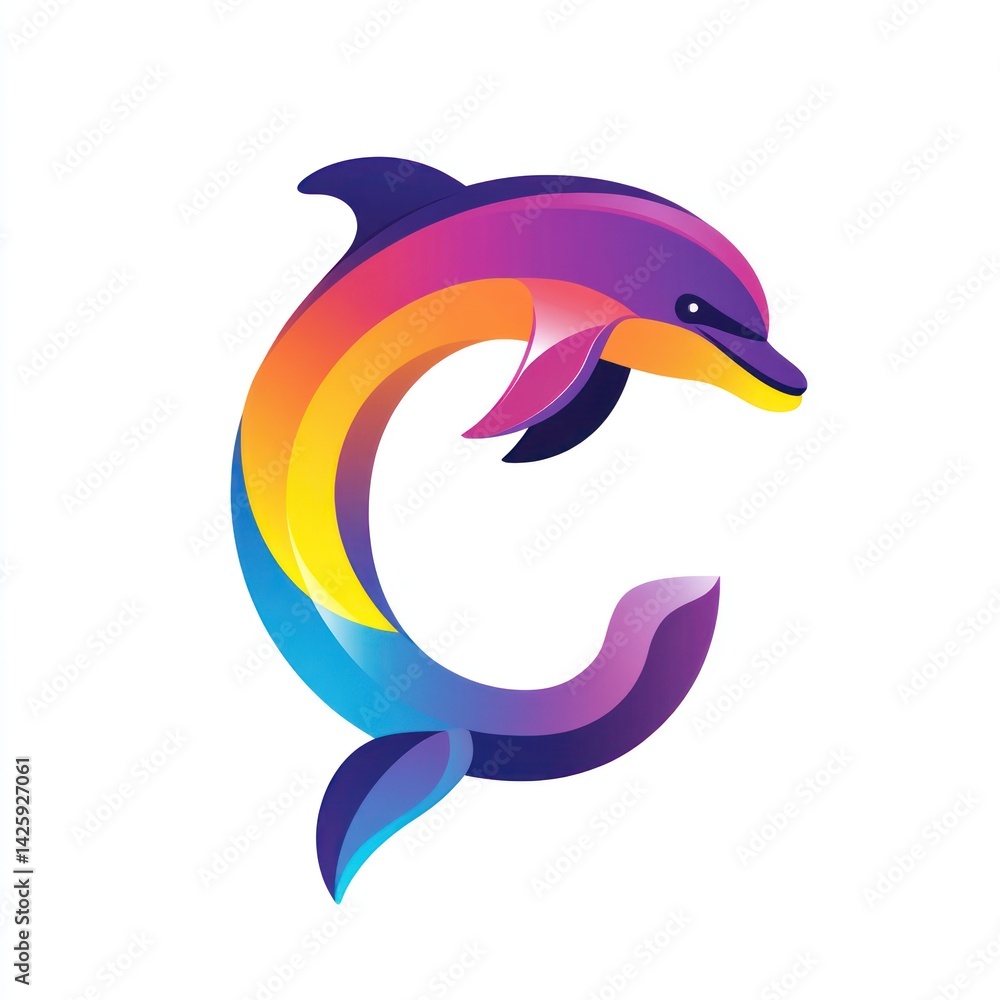 Obraz premium Colorful Dolphin in Letter C Shape, Isolated, Graphic Design, Possible Use in Logo or Poster