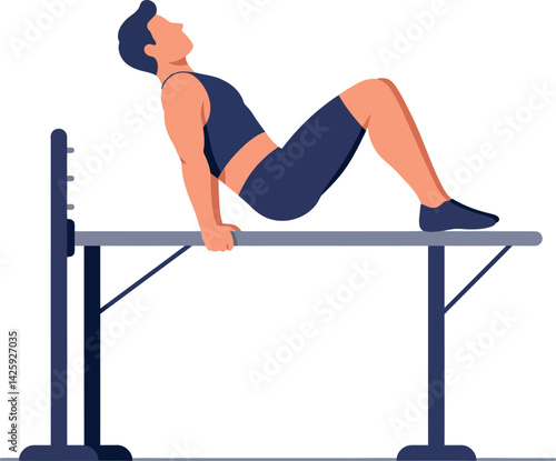Man Exercising on Parallel Bars Training Strength and Balance in Fitness Routine 