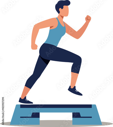 Woman exercising with step platform fitness workout training vector illustration 