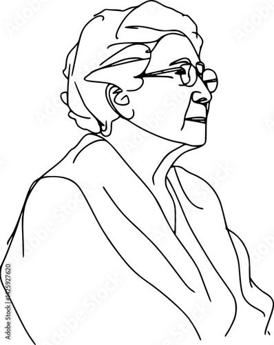 vector one line drawing elderly woman grandmother portrait .Generative AI
