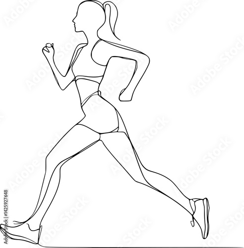vector one line drawing girl running .Generative AI