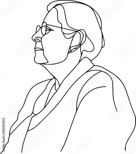 vector one line drawing elderly woman grandmother portrait .Generative AI