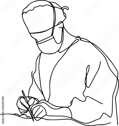 vector one line drawing of surgeon .Generative AI