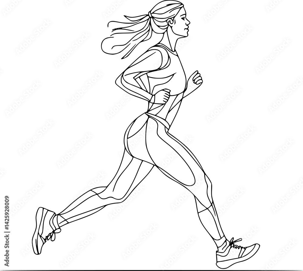 Fototapeta premium vector one line drawing girl running .Generative AI