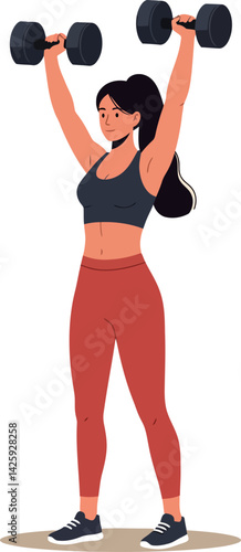 Woman lifting dumbbells in workout exercise for fitness and strength training vector illustration 