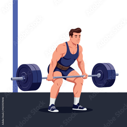 Muscular man deadlifting heavy barbell weightlifting strength training exercise vector 