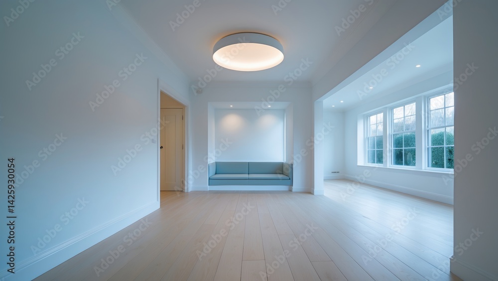 Fototapeta premium Bright and airy double reception room painted in white in a terraced house