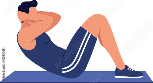 Man exercising sit ups on mat in sportswear fitness workout illustration vector 