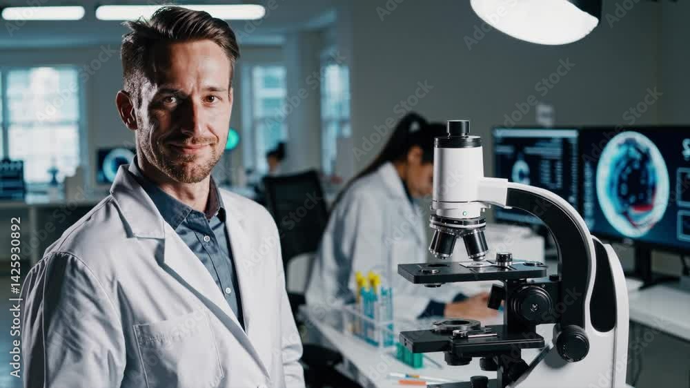 Scientist working in modern laboratory with advanced equipment and collaborative environment Scientist working in modern laboratory with advanced equipment and collaborative environment