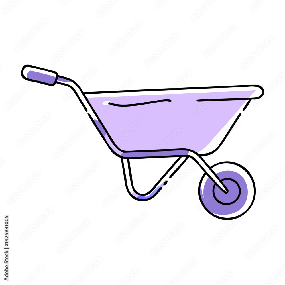 Purple wheelbarrow in flat design on white background Purple wheelbarrow in flat design on white background