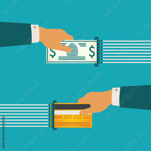 Vector illustration concept of cash and non-cash money circulation