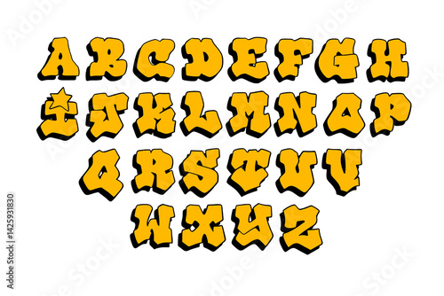 Bold block-style graffiti font A–Z in vector format. Clean, modern, and edgy letters for street art, hip-hop posters, logo design, urban branding, and digital artwork. Fully editable.