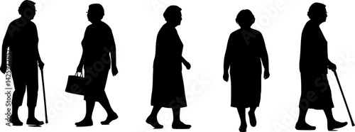 silhouettes of elderly women in different movements, vector set of  elderly women
