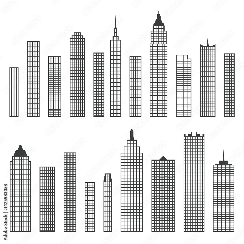 Set of vector flat building icons isolated on white background Set of vector flat building icons isolated on white background