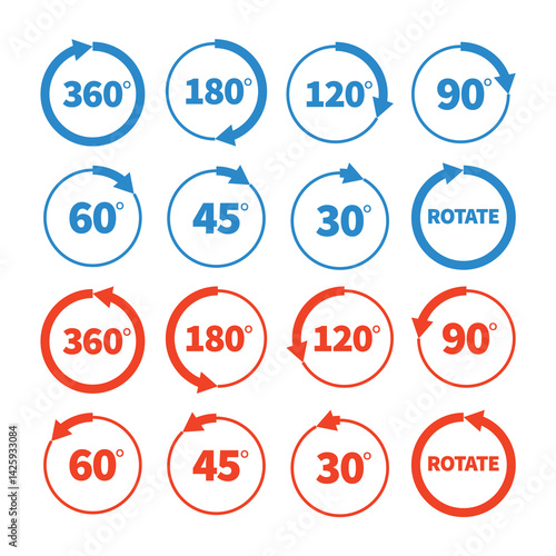 Different rotation angles vector icon set