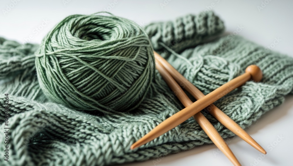Handmade Green Knit Scarf Project Featuring Long Pattern and Wool Texture Handmade Green Knit Scarf Project Featuring Long Pattern and Wool Texture
