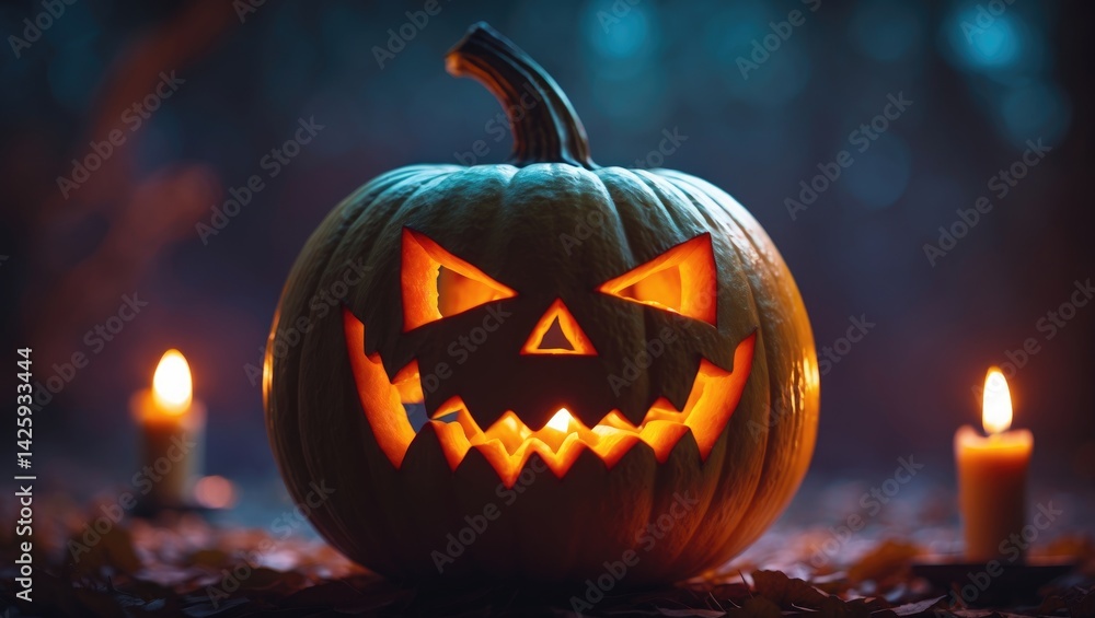 Fototapeta premium Spooky Kaleidoscope Pattern of a Creepy Carved Pumpkin with a Scary Face