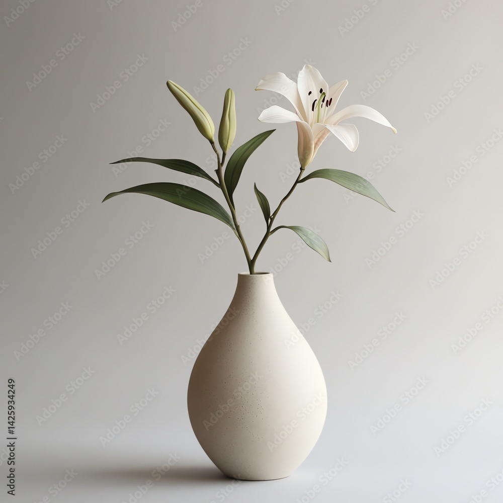Elegant White Lily in Minimalist Ceramic Vase Elegant White Lily in Minimalist Ceramic Vase