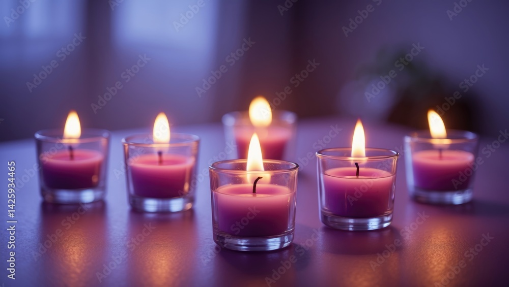 Five lit candles on the table Five lit candles on the table