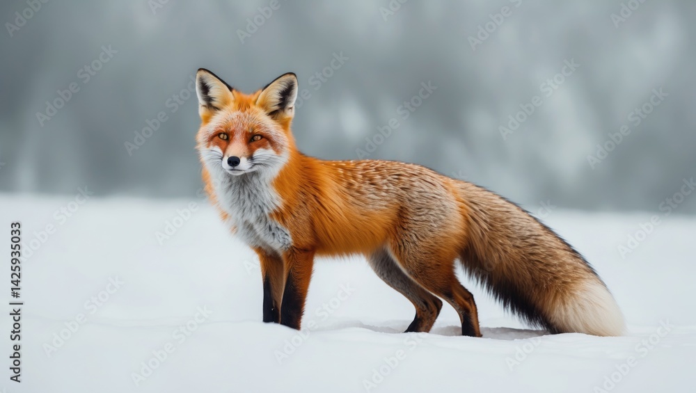 Fototapeta premium White background with an isolated red fox