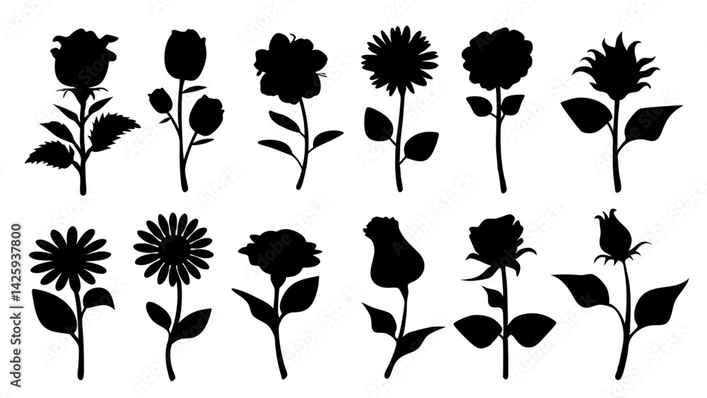 Obraz premium set of flowers silhouette vector on white background
