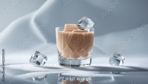 Irish cream liqueur served in a glass on white background