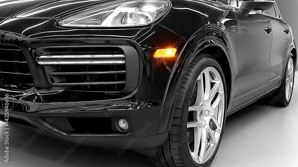 Clean Black SUV in Low Angle Perspective with Polished Wheels Clean Black SUV in Low Angle Perspective with Polished Wheels