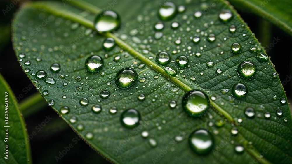 Close-up of Water Droplets on Leaf Surface Close-up of Water Droplets on Leaf Surface